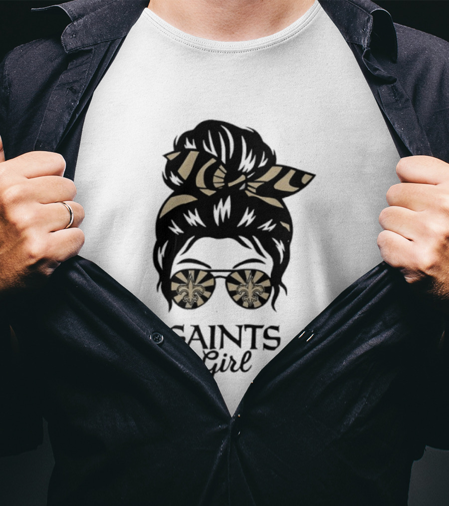 New Orleans Saints Girl Messy Bun Glasses Fleur De Lis Accessory T-Shirt