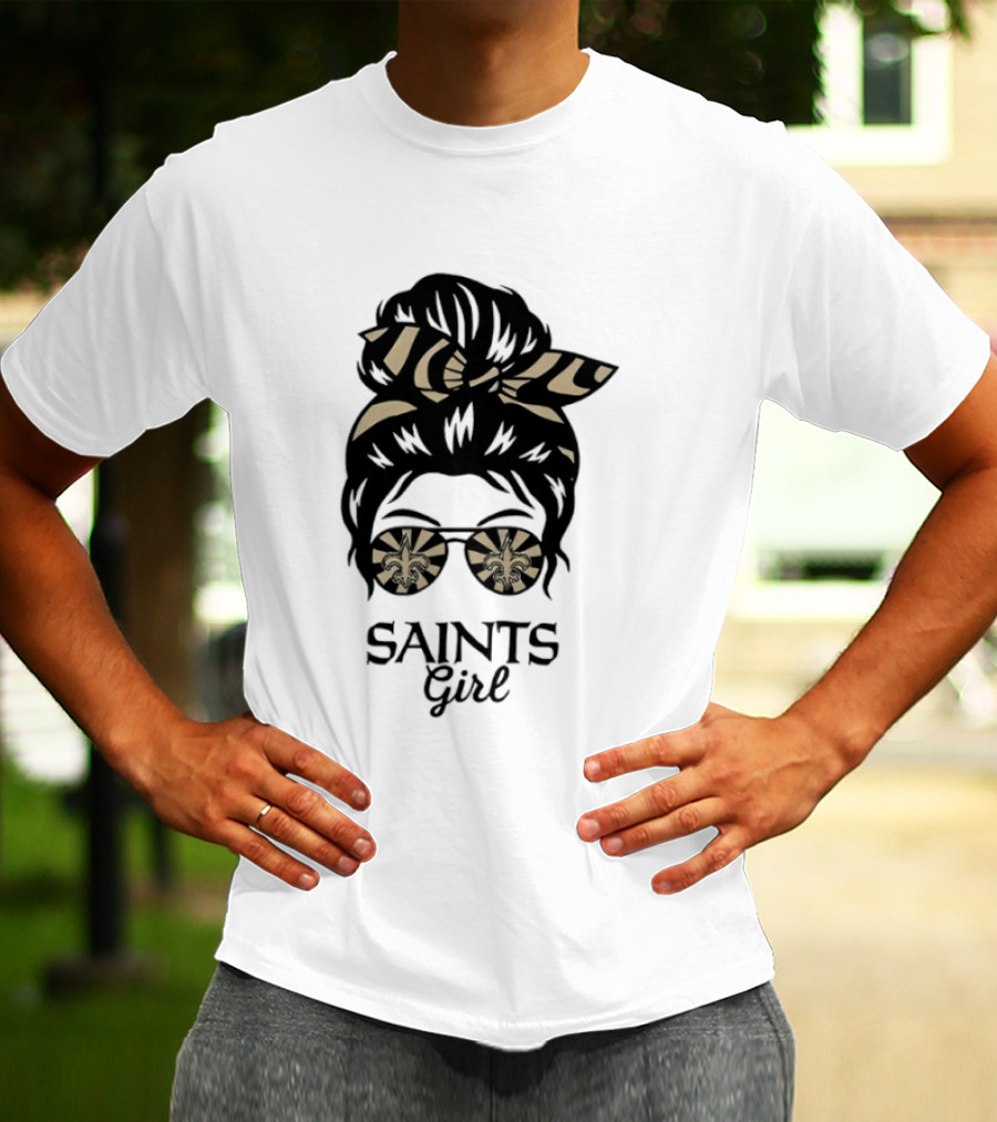 New Orleans Saints Girl Messy Bun Glasses Fleur De Lis Accessory T-Shirt