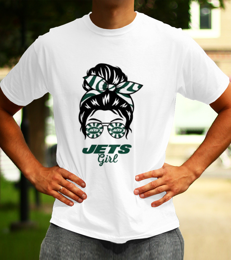 Jets Girl Messy Bun With Glasses T-Shirt