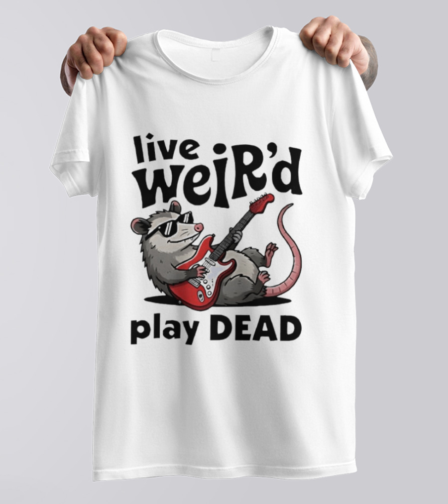 Live Weird Play Dead Opossum Electric Guitar T-Shirt
