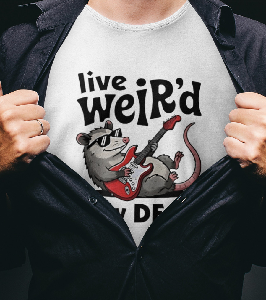 Live Weird Play Dead Opossum Electric Guitar T-Shirt
