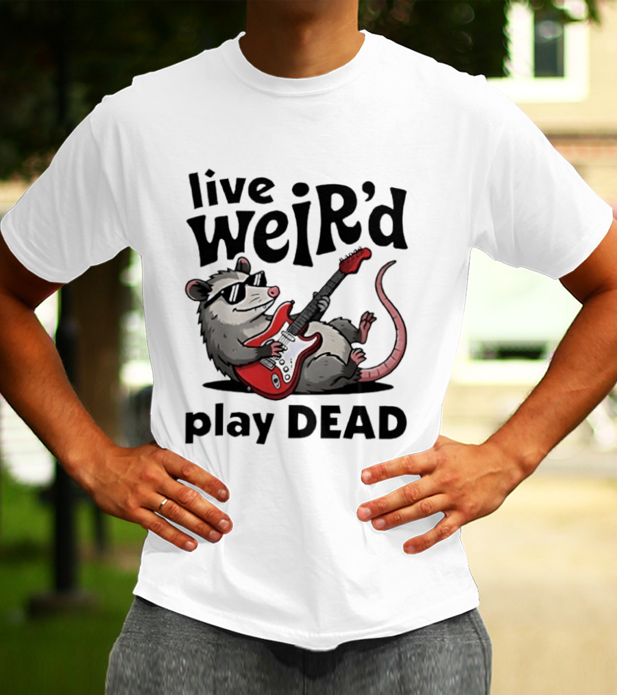 Live Weird Play Dead Opossum Electric Guitar T-Shirt