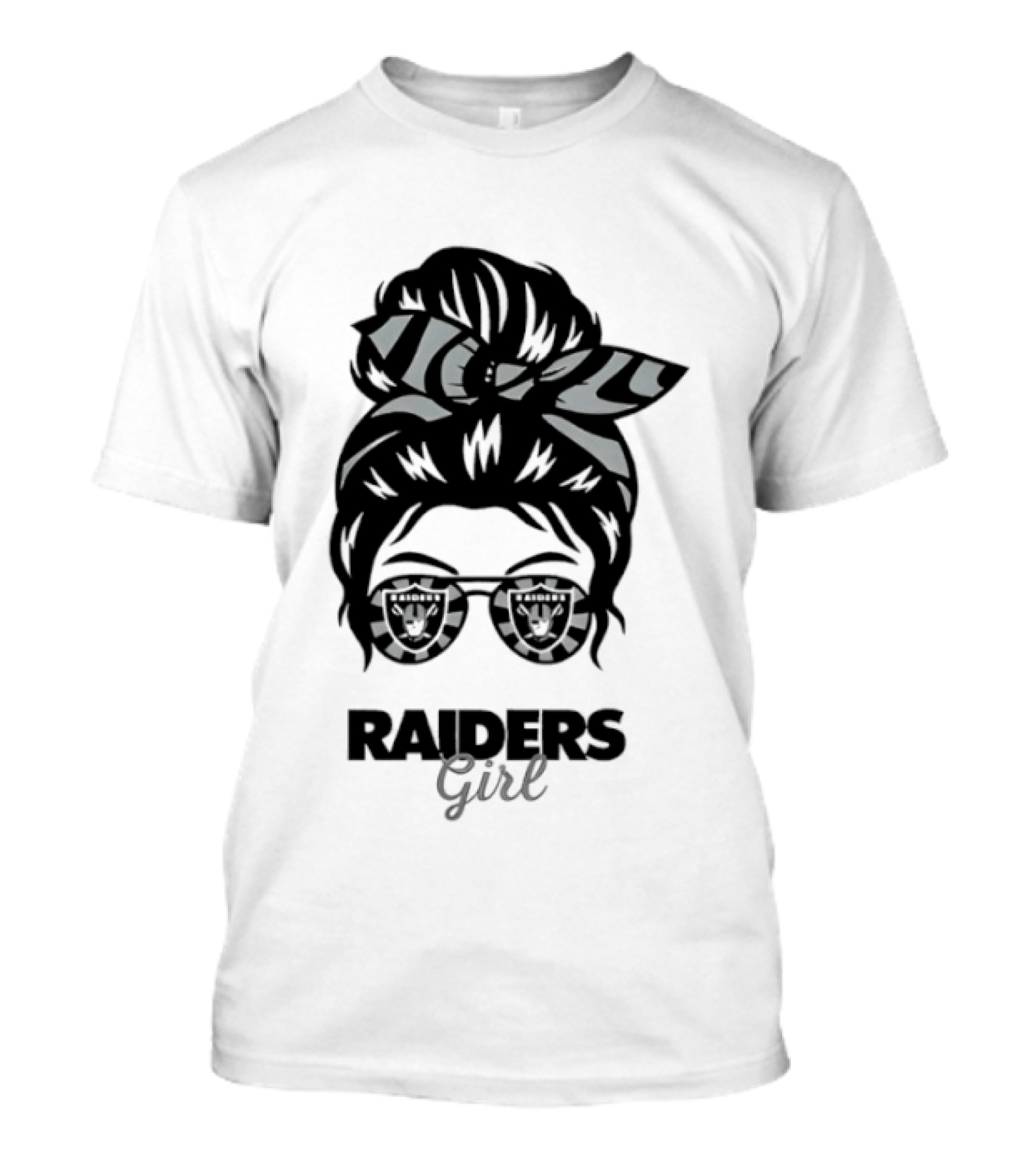 Raiders Girl Messy Bun Sunglasses Fan T-Shirt