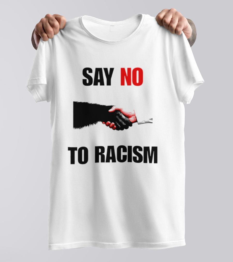 Say No To Racism Bigfoot Human Handshake Equality Message T-Shirt