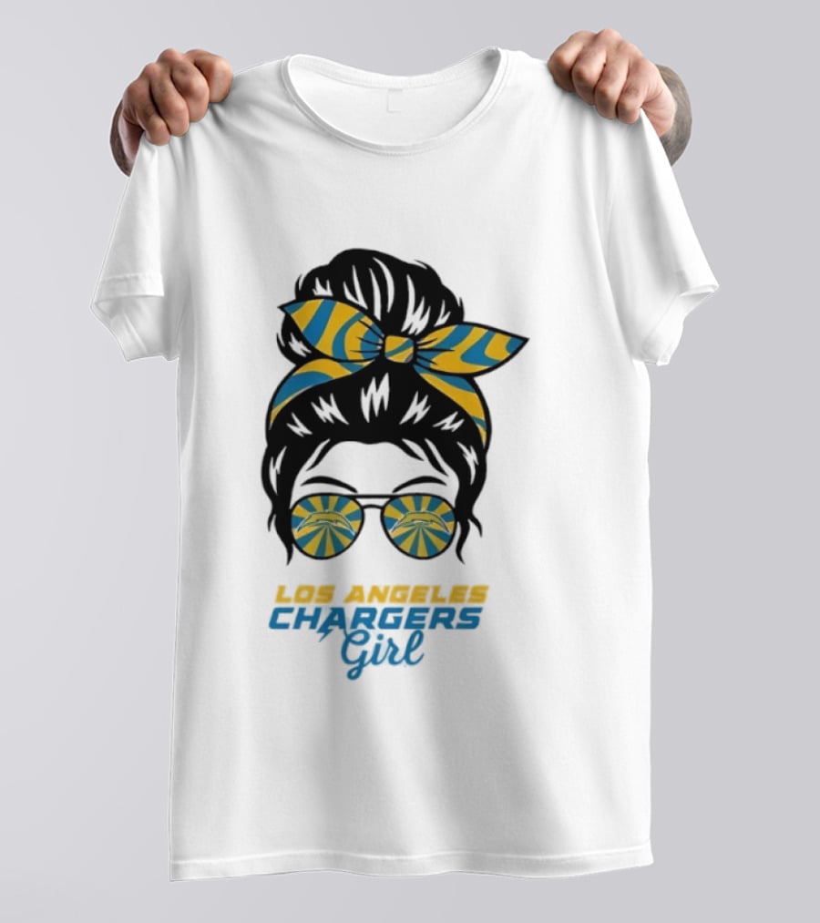 Messy Bun Glasses Los Angeles Chargers Girl T-Shirt
