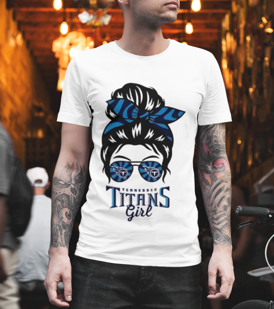 Tennessee Titans Girl Messy Bun Glasses Bow T-Shirt