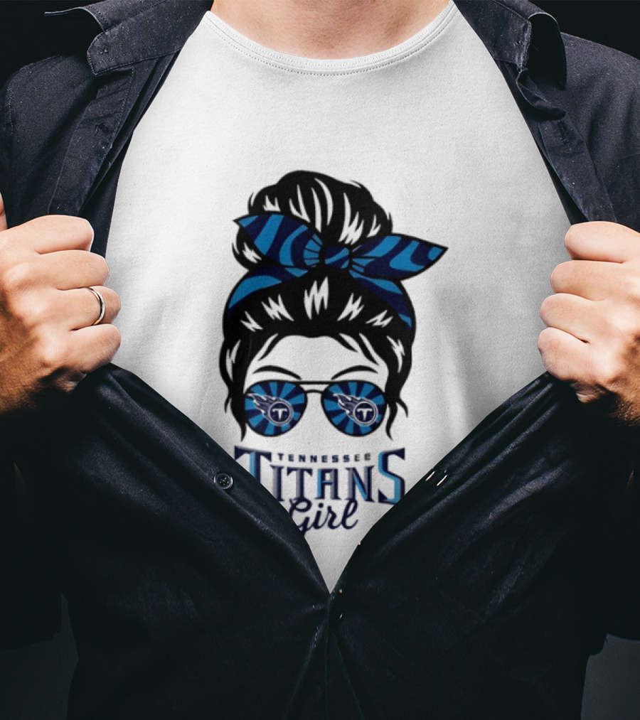 Tennessee Titans Girl Messy Bun Glasses Bow T-Shirt