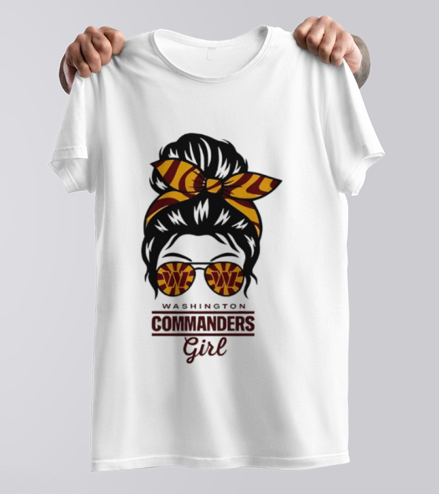 Washington Commanders Girl Messy Bun Glasses Football Fan T-Shirt