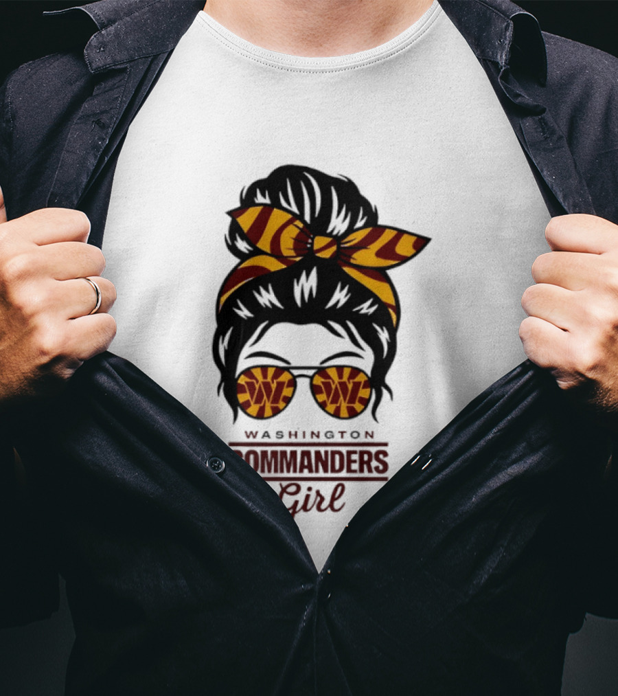 Washington Commanders Girl Messy Bun Glasses Football Fan T-Shirt