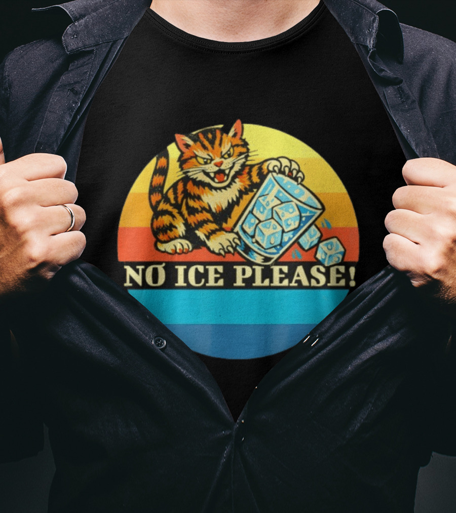 No Ice Please Cat Cartoon Rainbow Stripes T-Shirt