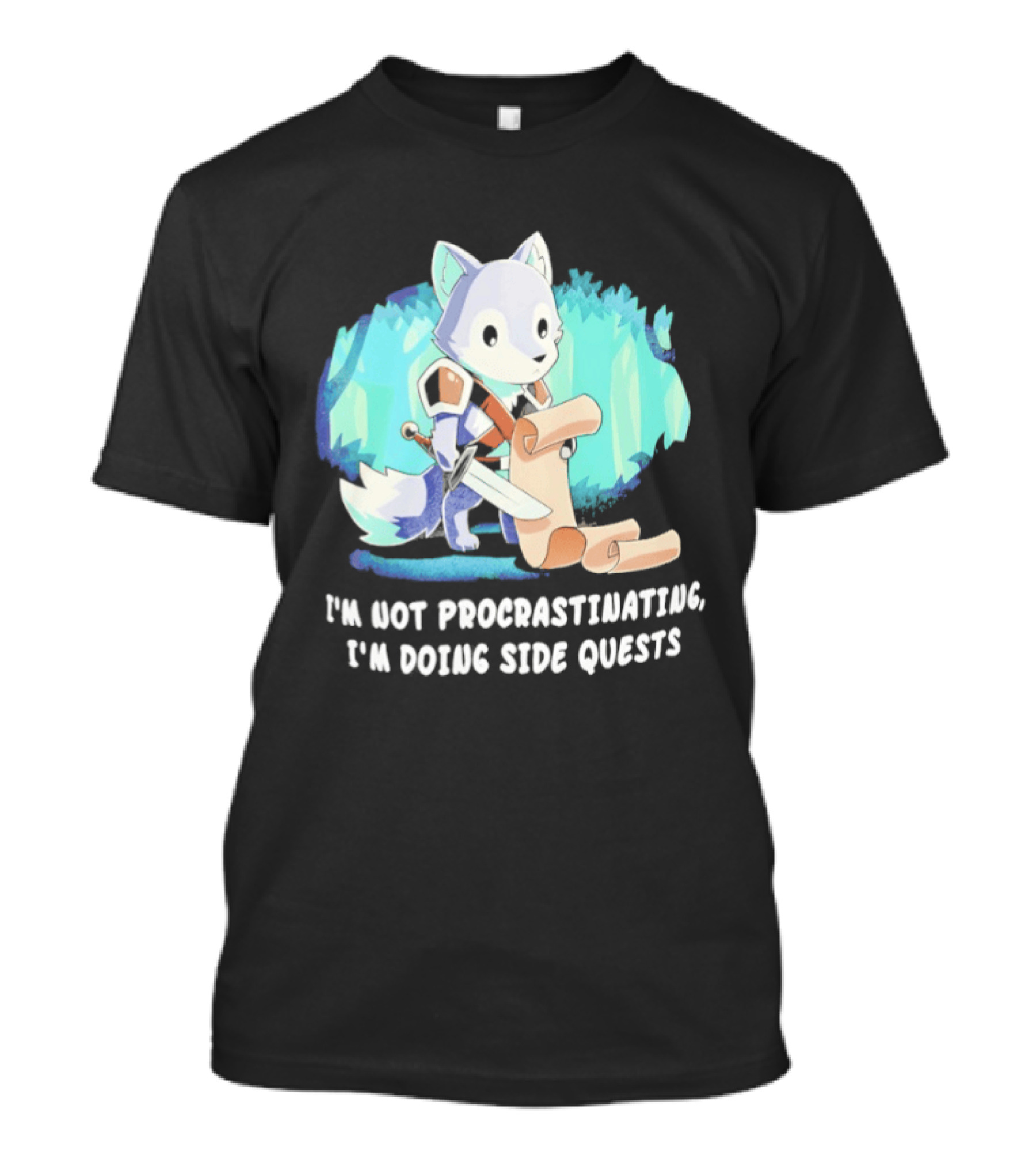 I'm Not Procrastinating I'm Doing Side Quests Cute Fantasy Wolf Cartoon T-Shirt