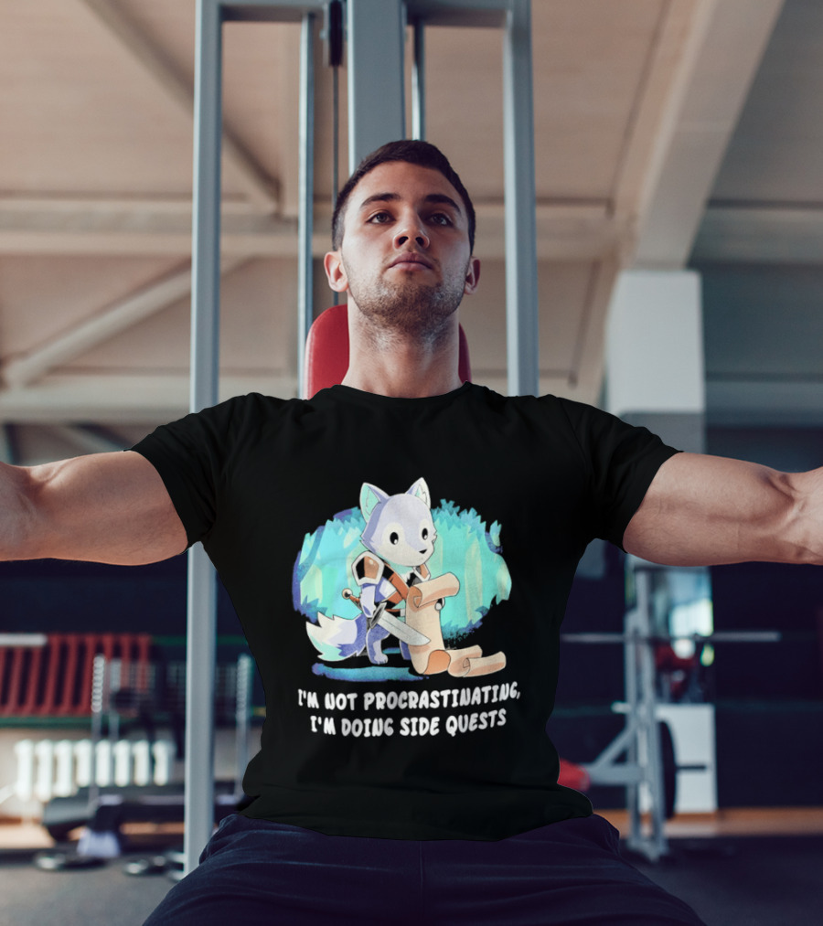 I'm Not Procrastinating I'm Doing Side Quests Cute Fantasy Wolf Cartoon T-Shirt