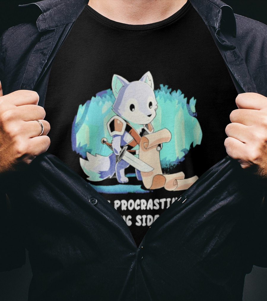 I'm Not Procrastinating I'm Doing Side Quests Cute Fantasy Wolf Cartoon T-Shirt