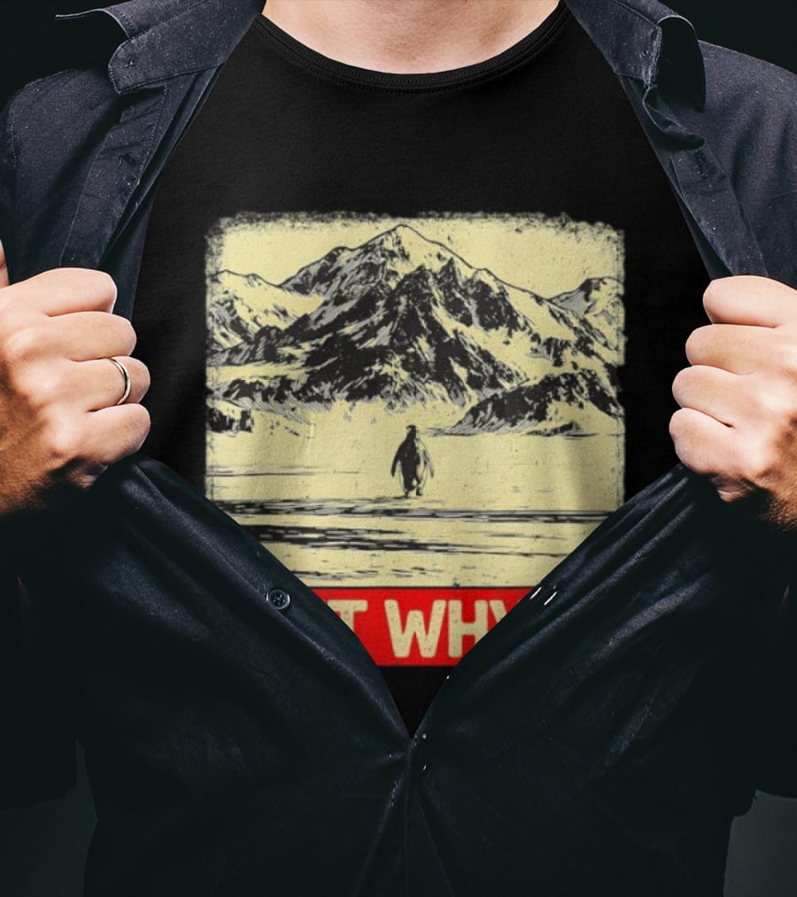 Penguin Meme But Why Mountains Winter Scene T-Shirt
