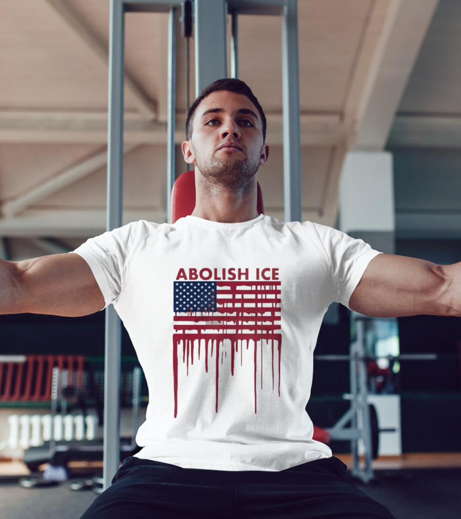 Abolish ICE Dripping American Flag Blood Effect T-Shirt