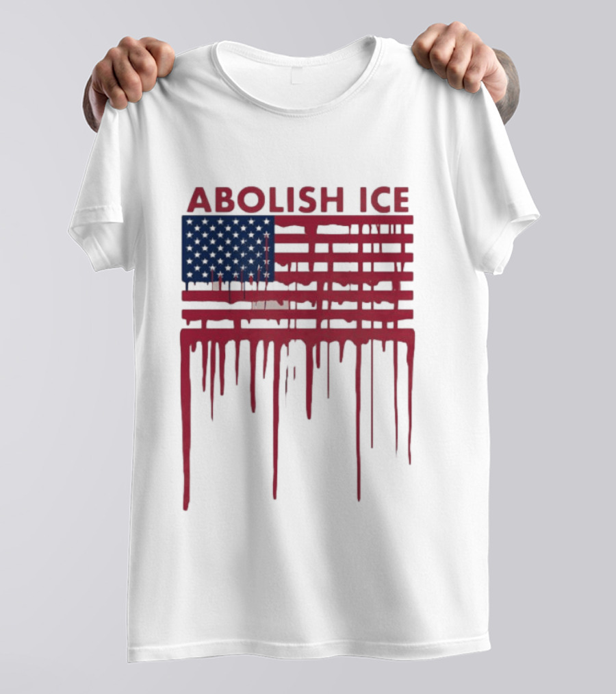Abolish ICE Dripping American Flag Blood Effect T-Shirt