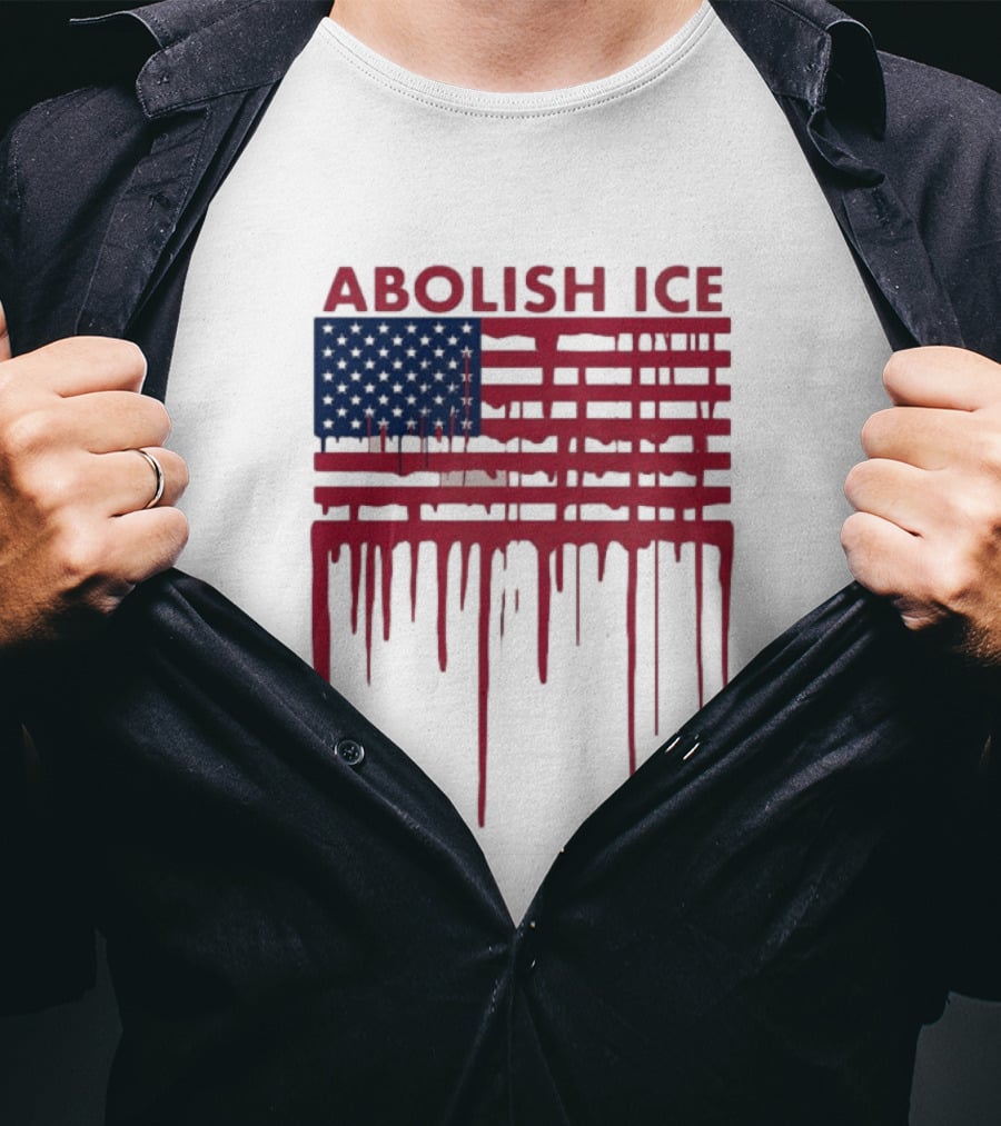Abolish ICE Dripping American Flag Blood Effect T-Shirt