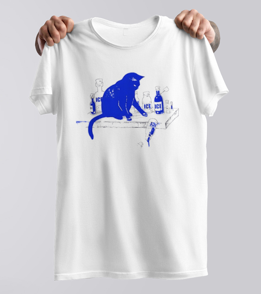 Cat Surrounded By Ice Bottles On A Table T-Shirt