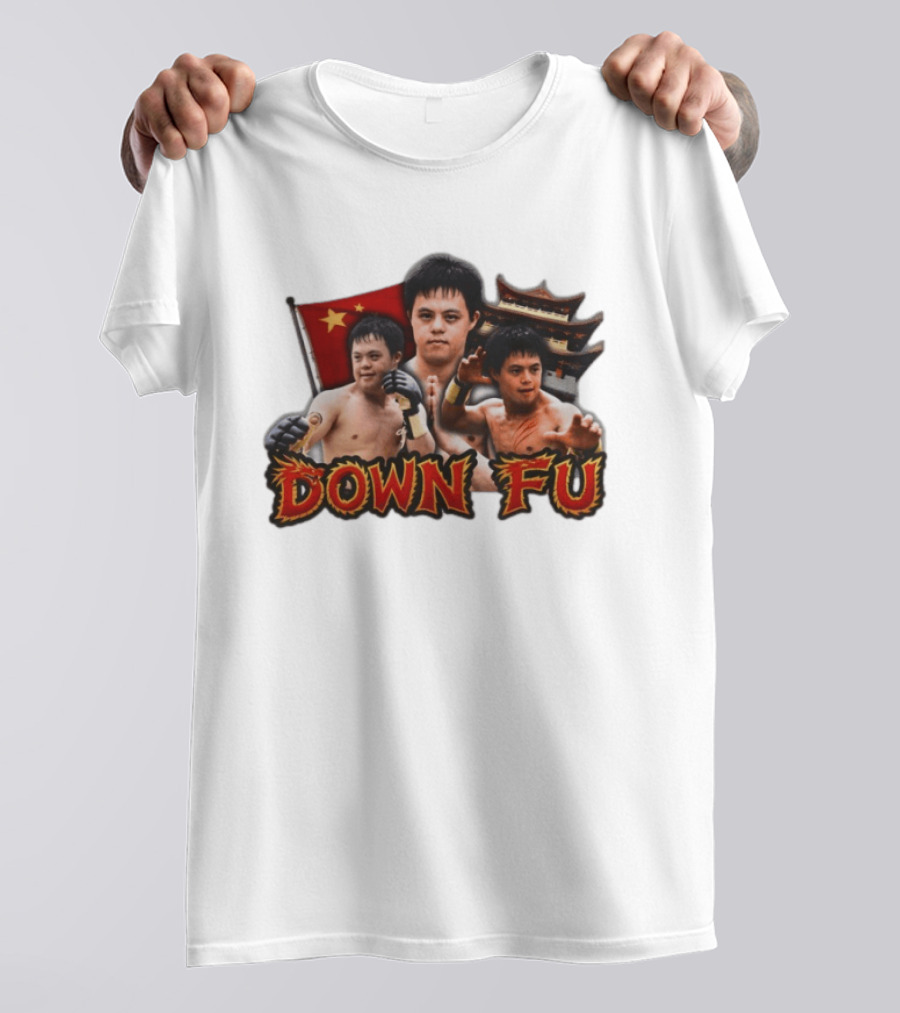 Down Fu Martial Arts Style With Fighters And Chinese Pagoda T-Shirt