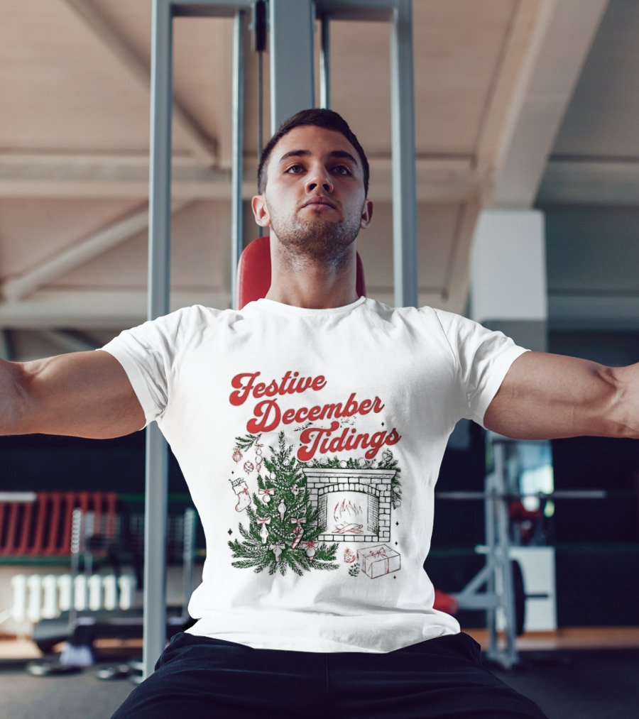 Festive December Tidings Christmas Tree Fireplace Holiday T-Shirt