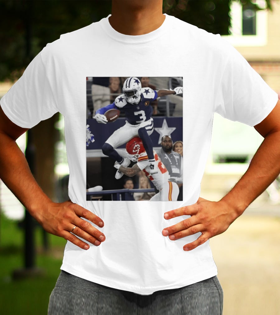Football Leap Dallas Vs Kansas Royals Dynamic Action T-Shirt