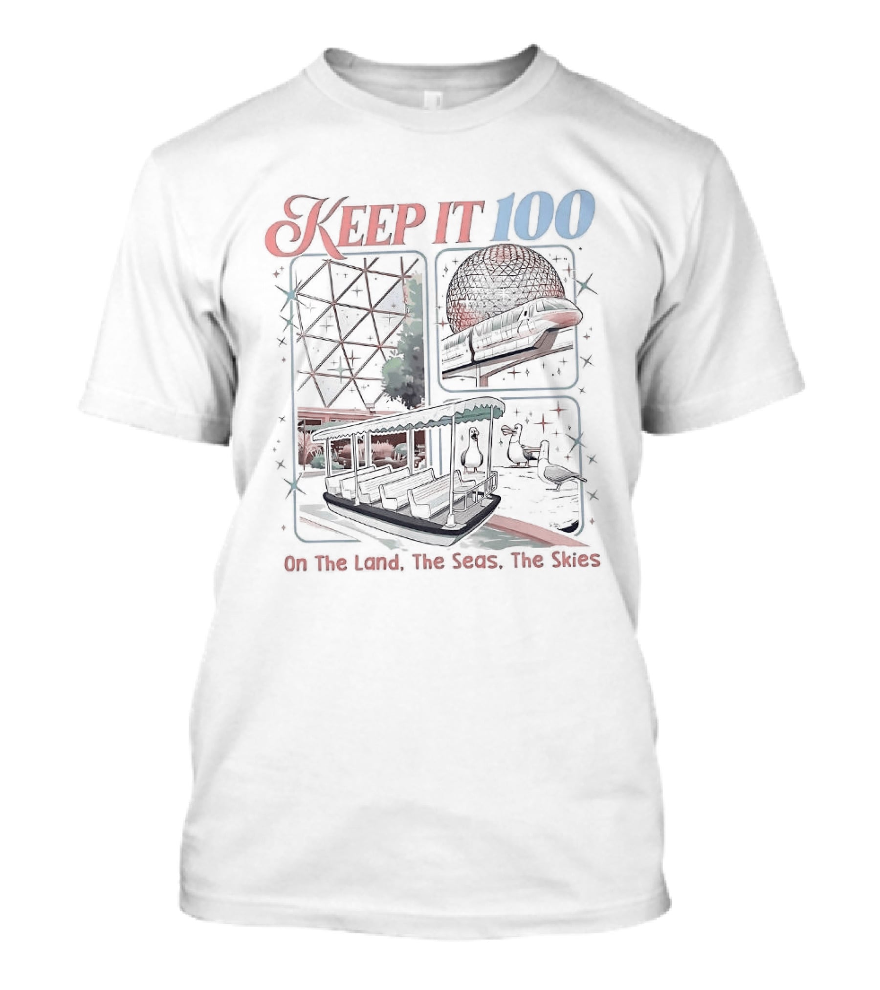 Keep It 100 On The Land The Seas The Skies Vintage Adventure T-Shirt