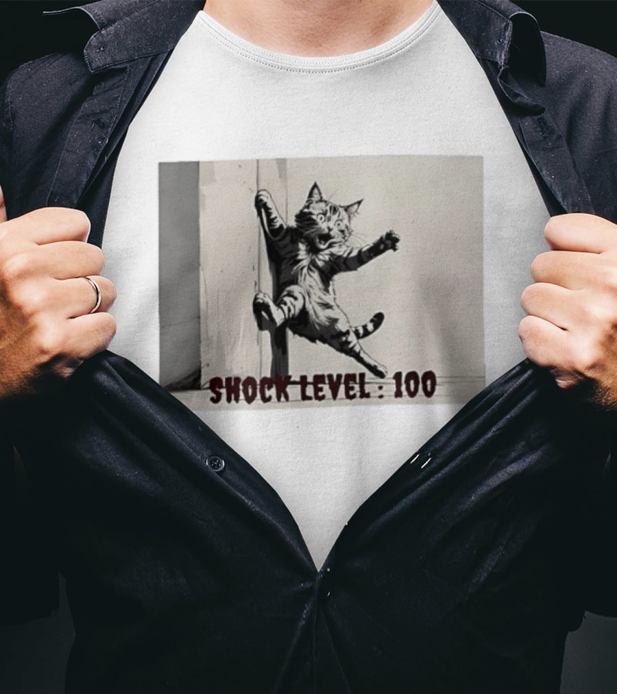Shocked Cat Shock Level 100 Feline Expression T-Shirt