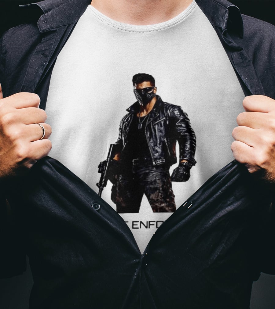 The Enforcer Leather Jacket Warrior With Mask And Fire T-Shirt