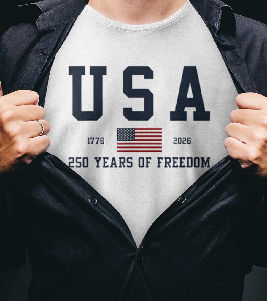 USA 250 Years Of Freedom 1776 2026 American Flag Celebration T-Shirt