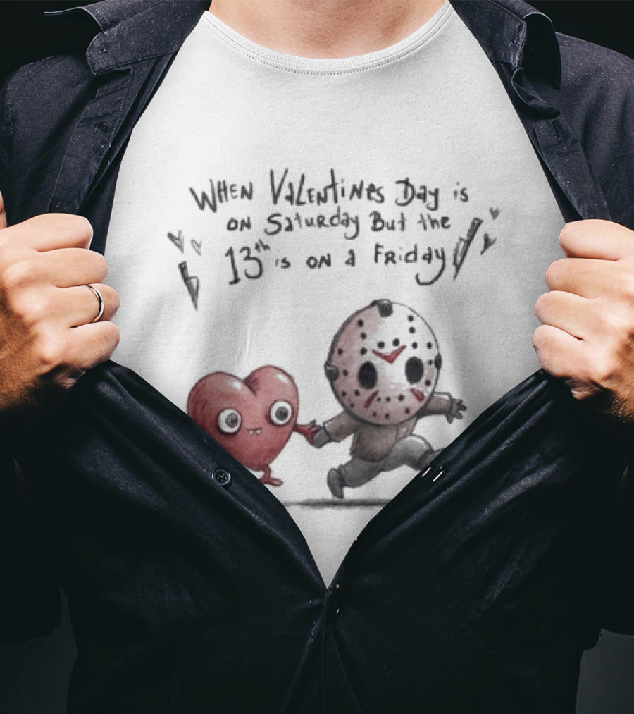 When Valentines Day Is On Saturday And The 13th Is On Friday Cartoon Heart And Masked T-Shirt