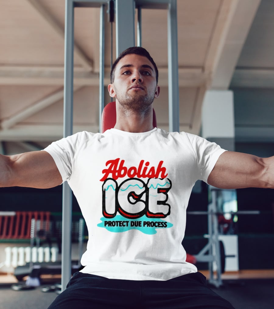 Abolish ICE Protect Due Process Bold Statement Text With Ice Caps And Blue Slush Effect T-Shirt