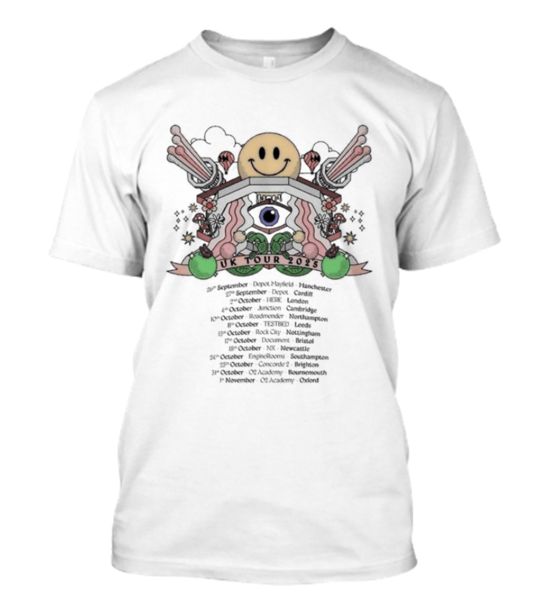 Hybrid Minds UK 2025 Tour Smiley Eye And Nature T-Shirt