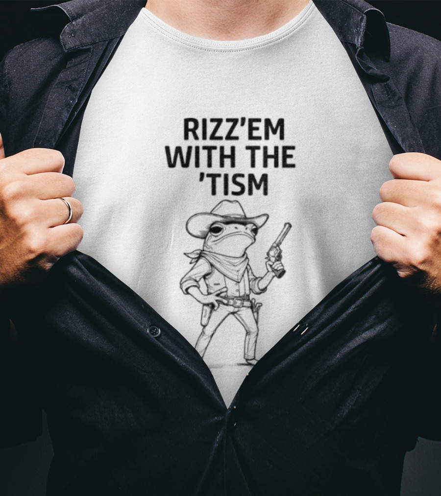 Rizzem With The Tism Cowboy Frog Fun Quirky Frog Outfit T-Shirt