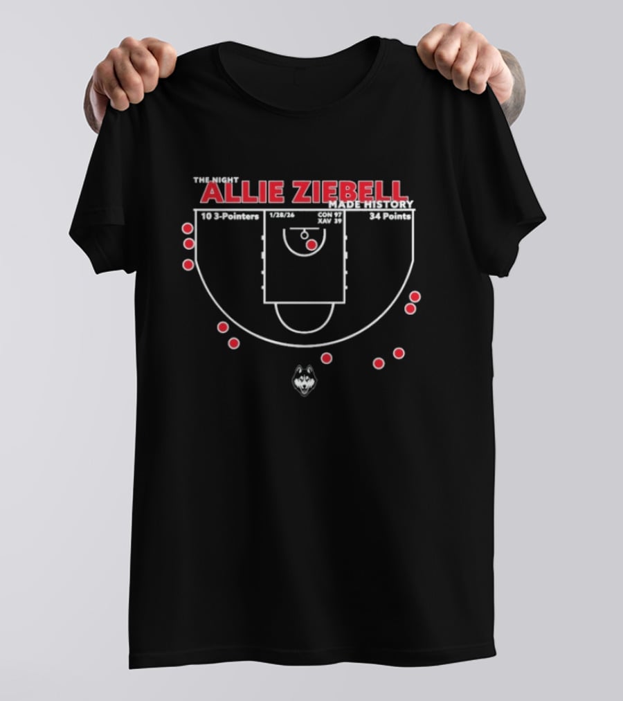 Allie Ziebell Shot Chart UConn Huskies Three Pointers Basketball Court Layout T-Shirt