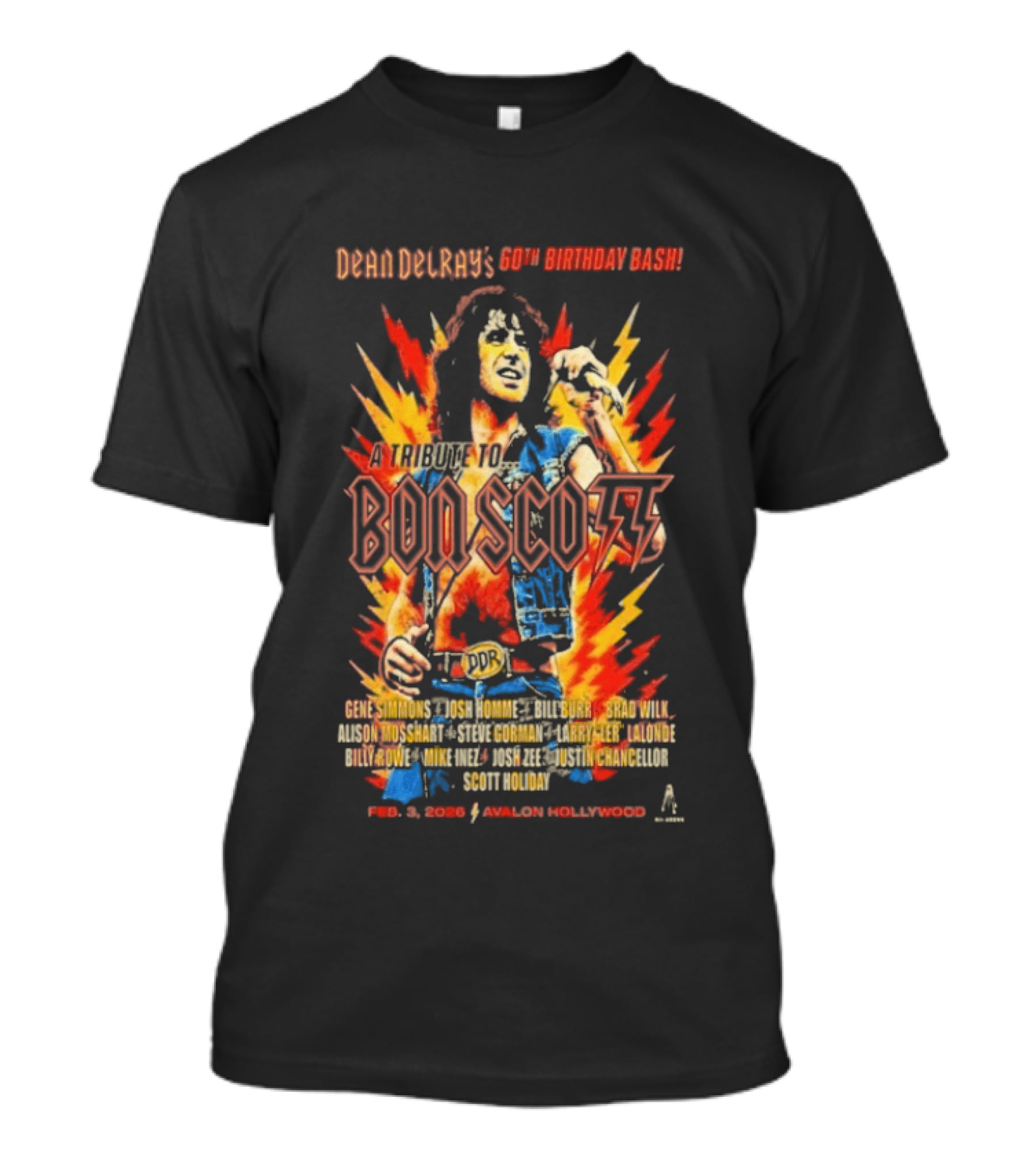Dean Delray 60th Birthday Bash Bon Scott Tribute February 3 2026 Avalon Hollywood T-Shirt