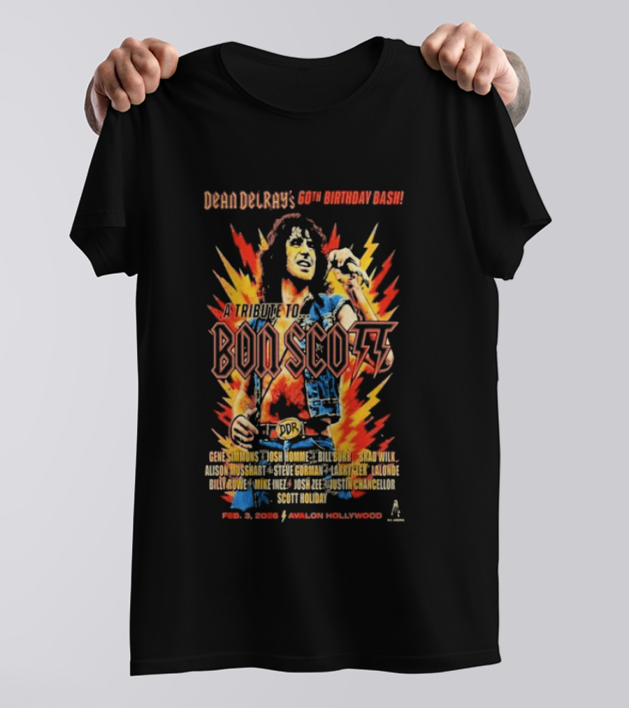 Dean Delray 60th Birthday Bash Bon Scott Tribute February 3 2026 Avalon Hollywood T-Shirt