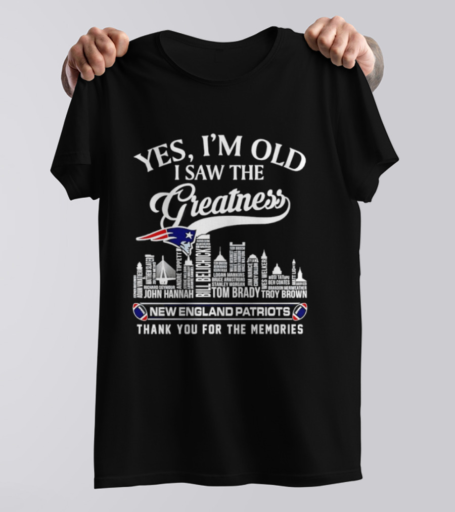 Yes I'm Old I Saw The Greatness New England Patriots Thank You For The Memories Tom Brady Troy Brown Patriot Logo Skyline T-Shirt