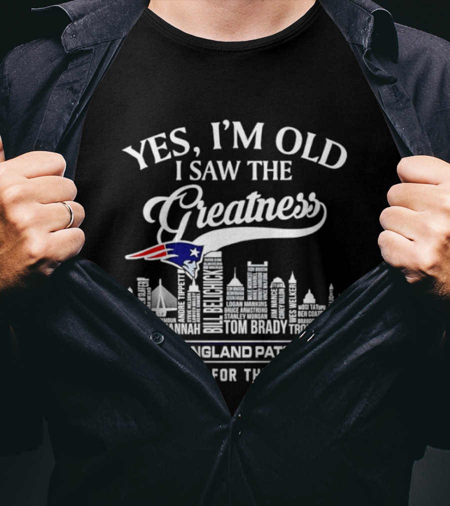 Yes I'm Old I Saw The Greatness New England Patriots Thank You For The Memories Tom Brady Troy Brown Patriot Logo Skyline T-Shirt