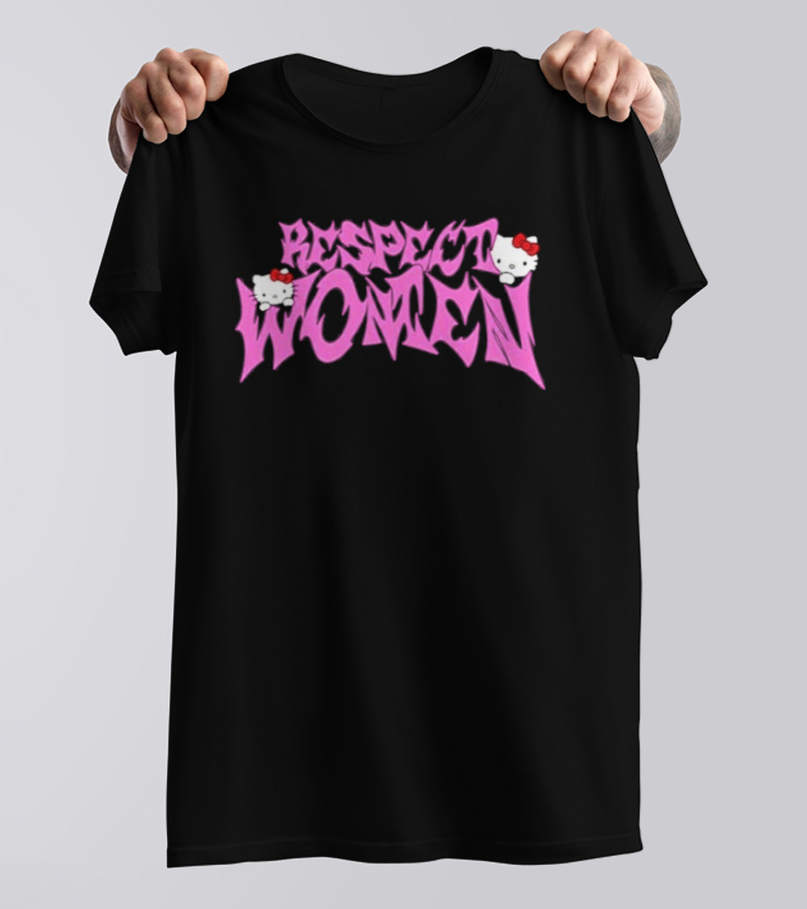 Respect Women Pink Script Featuring Hello Kitty T-Shirt
