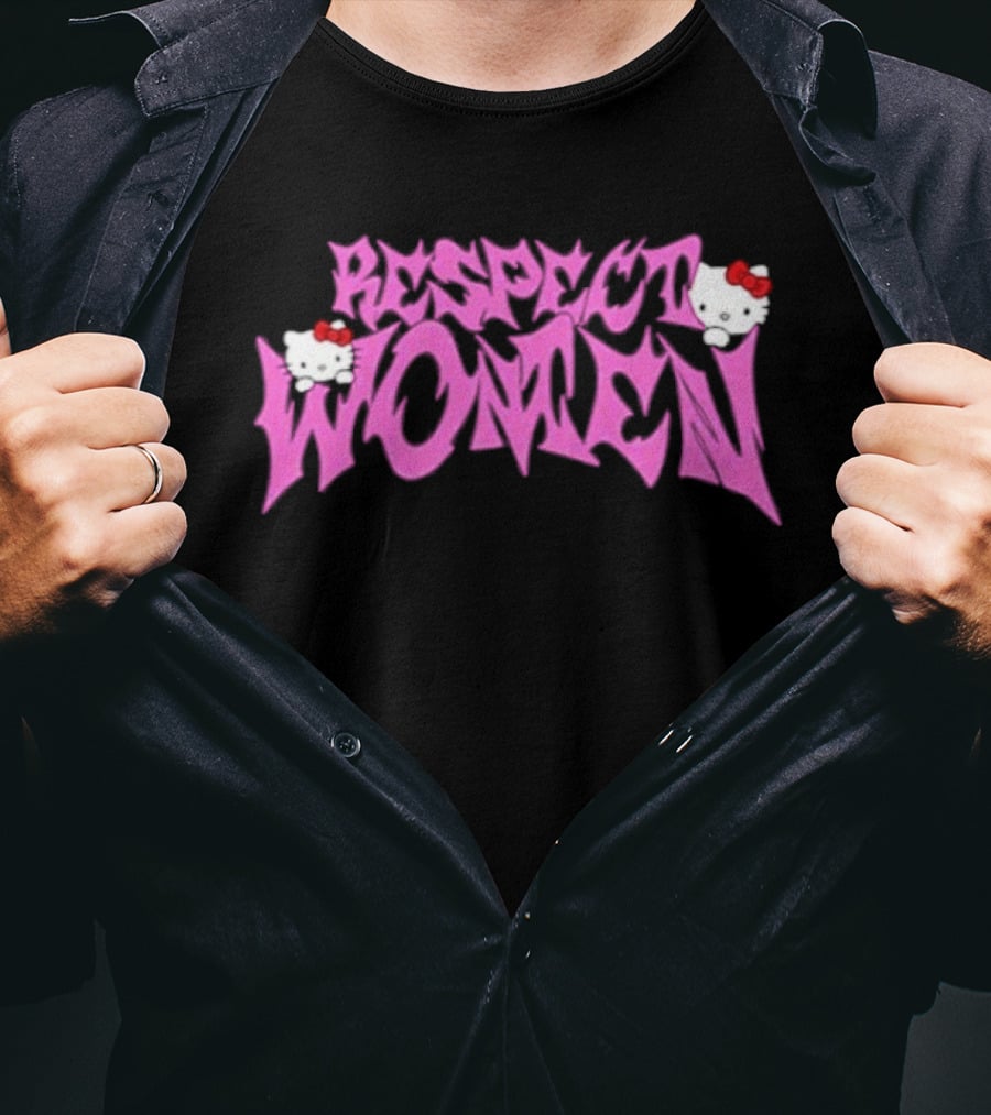 Respect Women Pink Script Featuring Hello Kitty T-Shirt