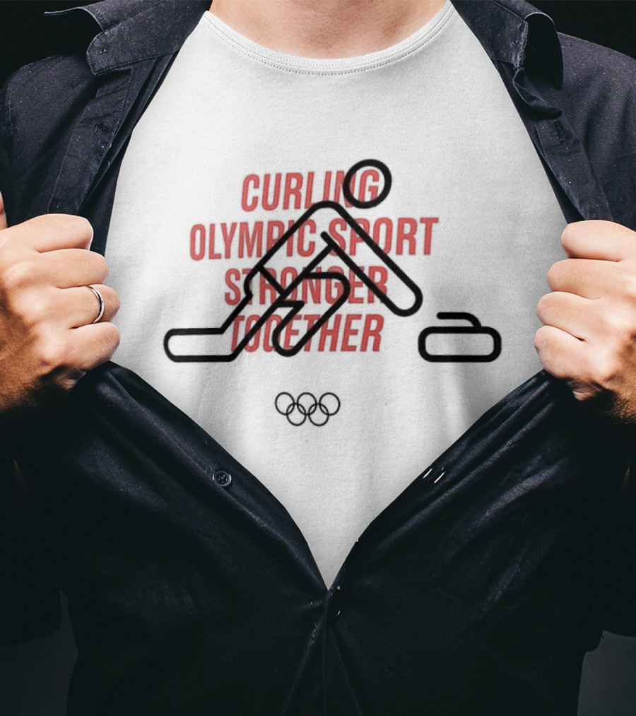 Curling Olympic Sport Stronger Together Iconic Rings T-Shirt