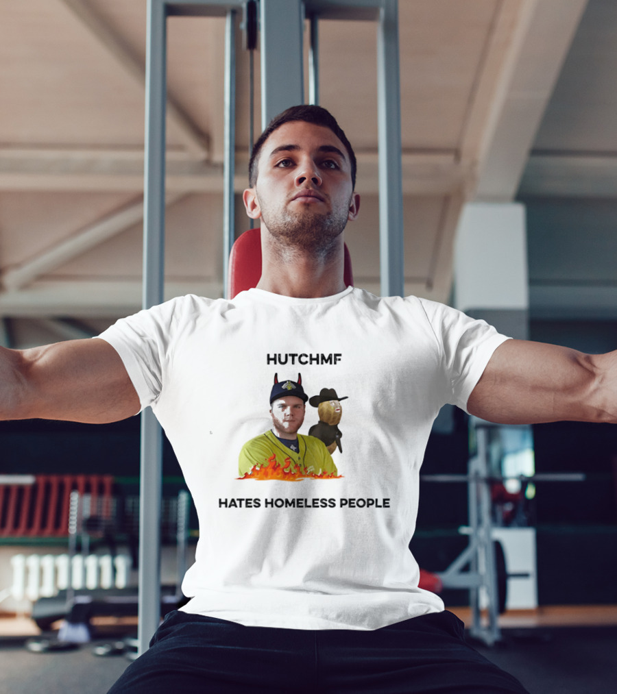 Hutchmf Hates Homeless People Devil Horns Yellow Jersey Flames T-Shirt