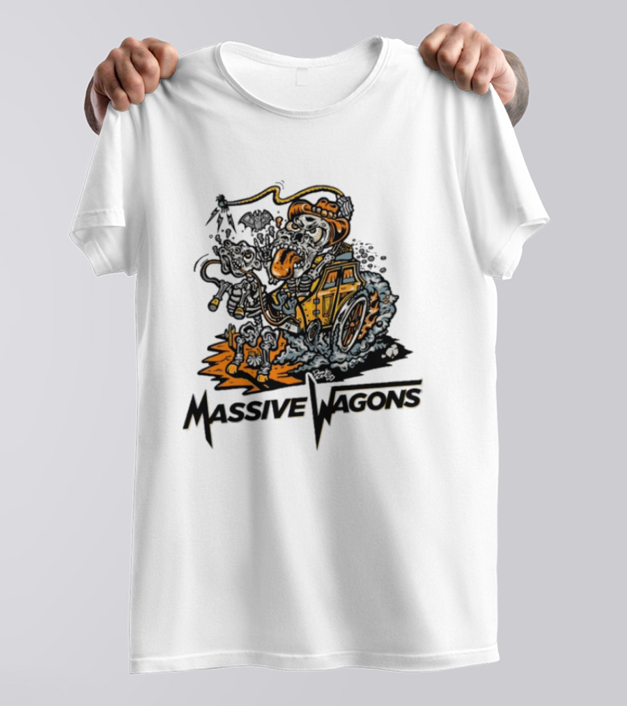 Massive Wagons Skeleton Cowboy In Car T-Shirt