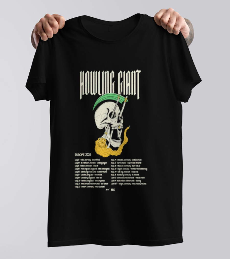 Howling Giant Europe 2026 Tour Dates Skull Skeleton Orion Sun Club Dates T-Shirt
