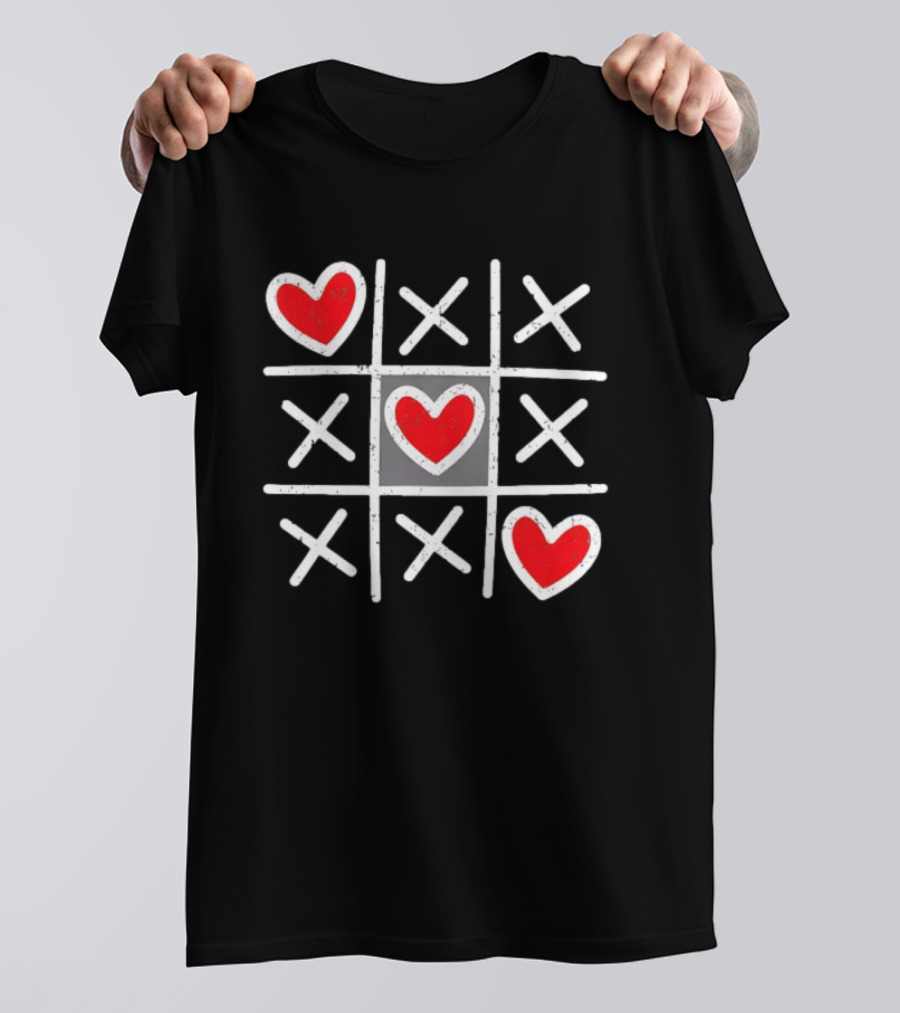 Tic Tac Toe XO Hearts Love Valentine Day Red Heart Crosses T-Shirt