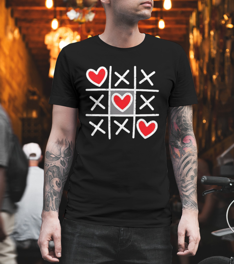 Tic Tac Toe XO Hearts Love Valentine Day Red Heart Crosses T-Shirt