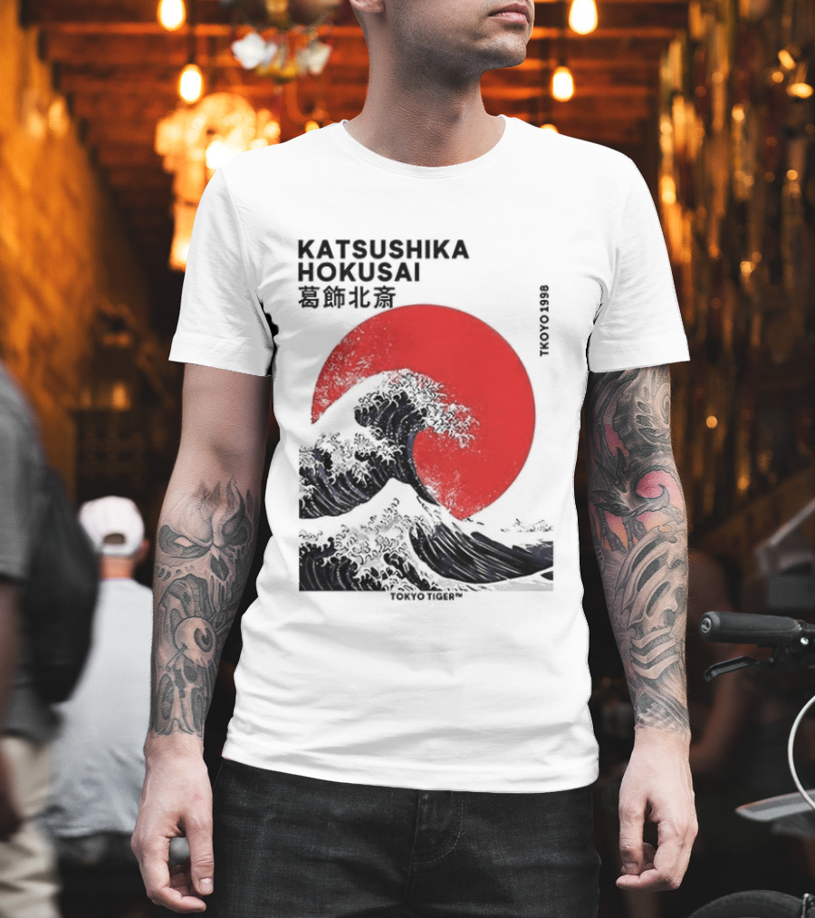 Katsushika Hokusai The Great Wave And Red Sun Japanese Ukiyo E T-Shirt