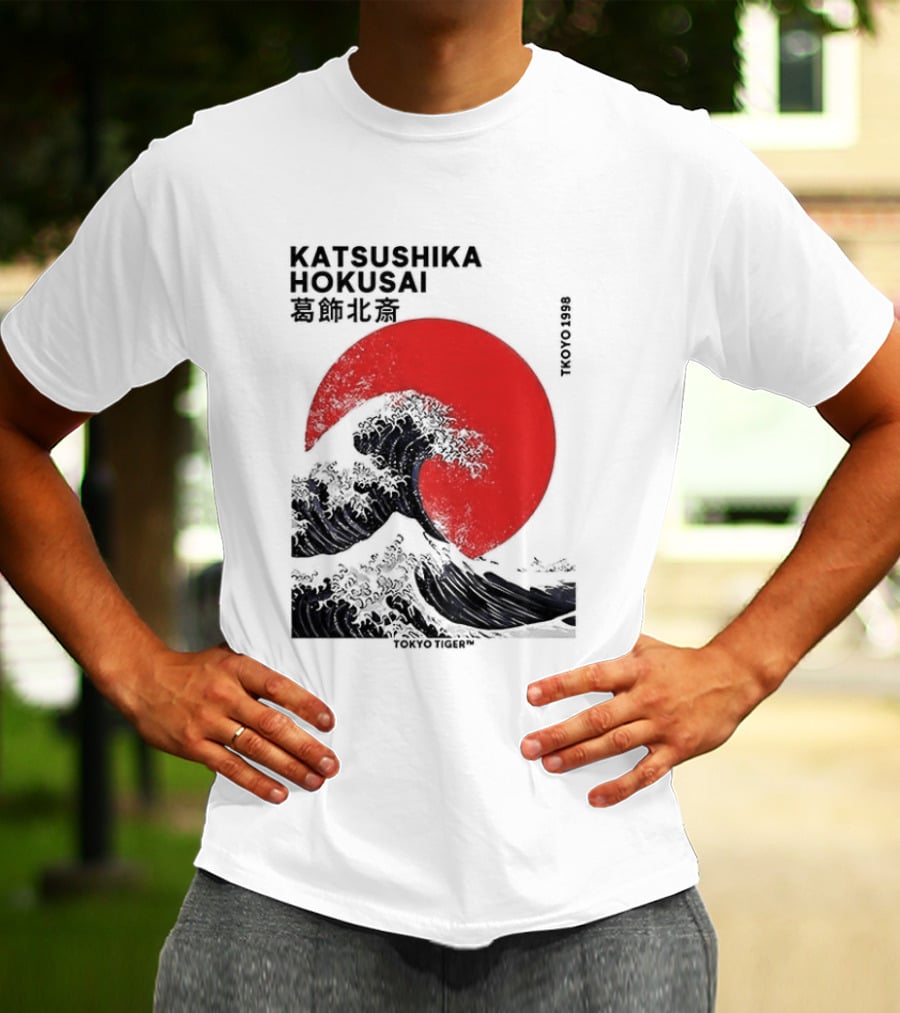 Katsushika Hokusai The Great Wave And Red Sun Japanese Ukiyo E T-Shirt