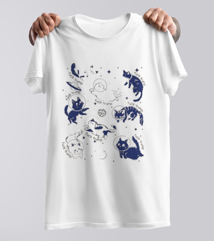 Subtle FDT Cats In Space Stars Orbit And Floating Shapes T-Shirt