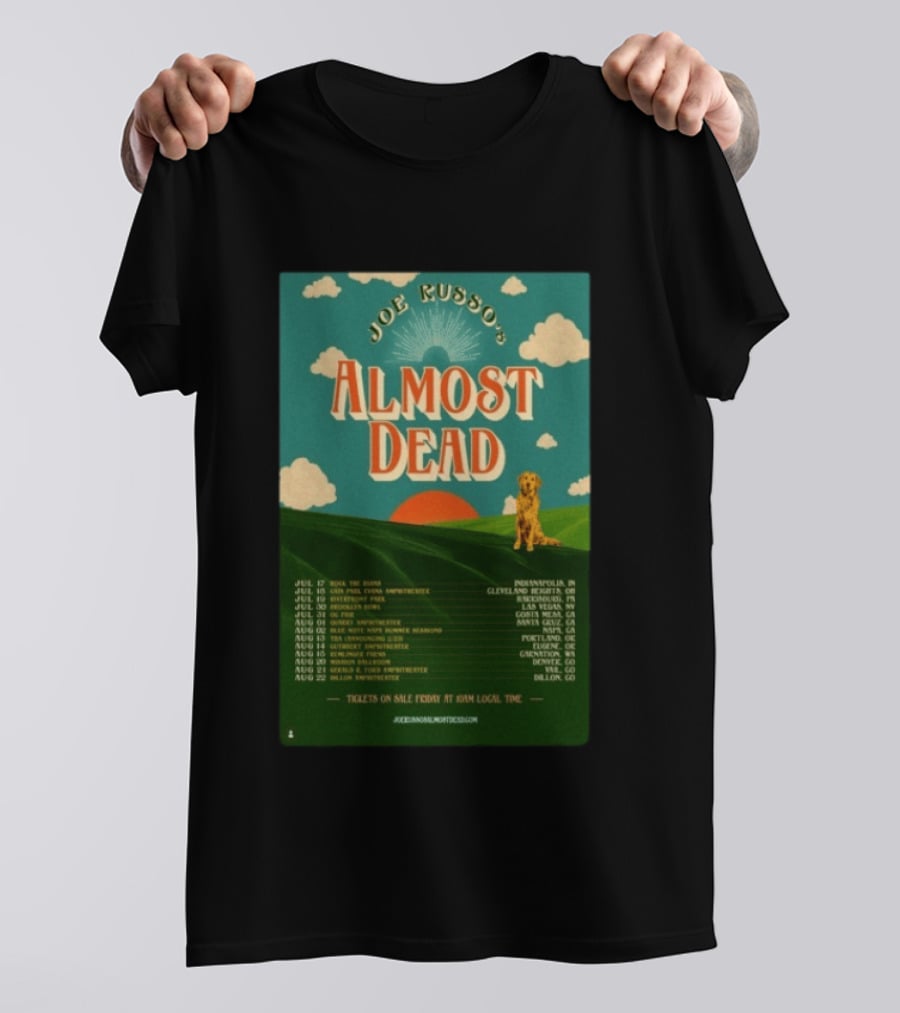 Joe Russo's Almost Dead Summer Tour 2026 Dates Red Sun Dog And Cloudy Sky T-Shirt